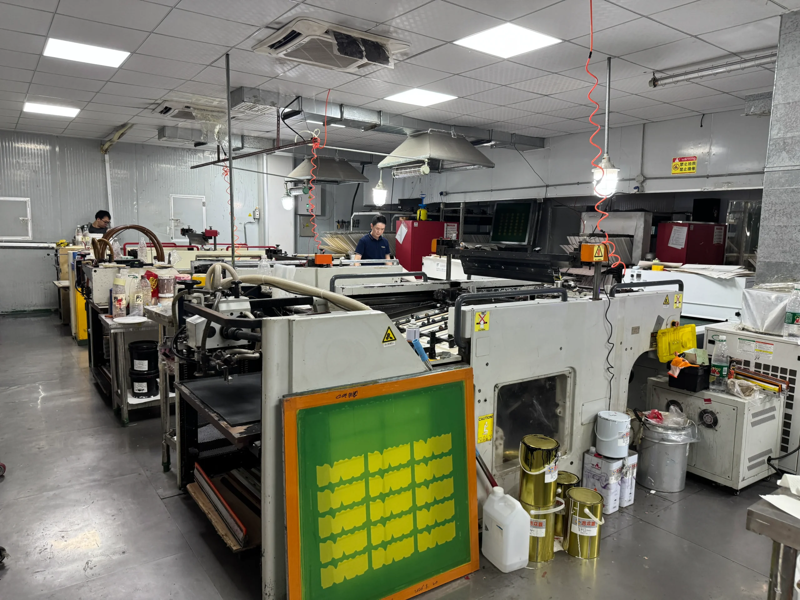 Waterslide decal printing workshop overview — screen printing line and screens