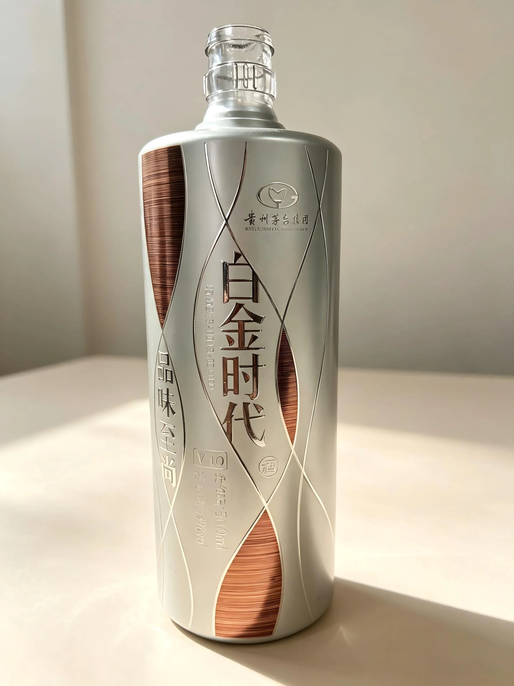 Silver decorated glass liquor bottle — decoration sample