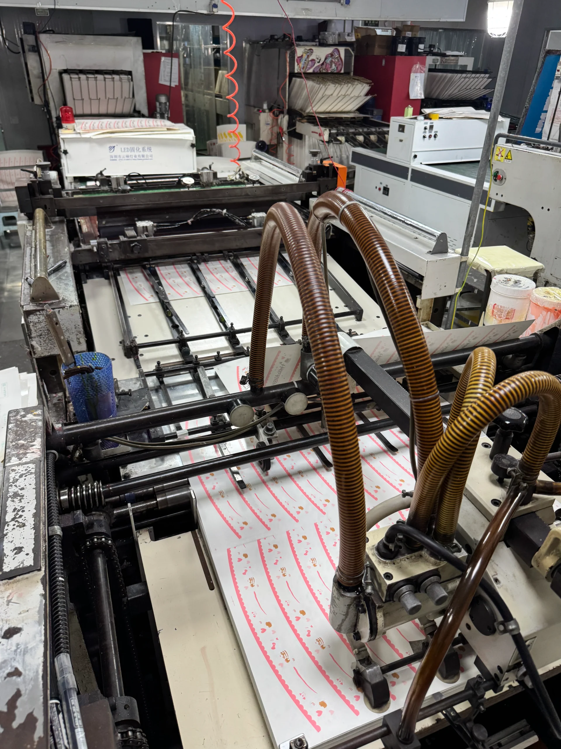 Waterslide decal printing line — LED curing and paper feed system