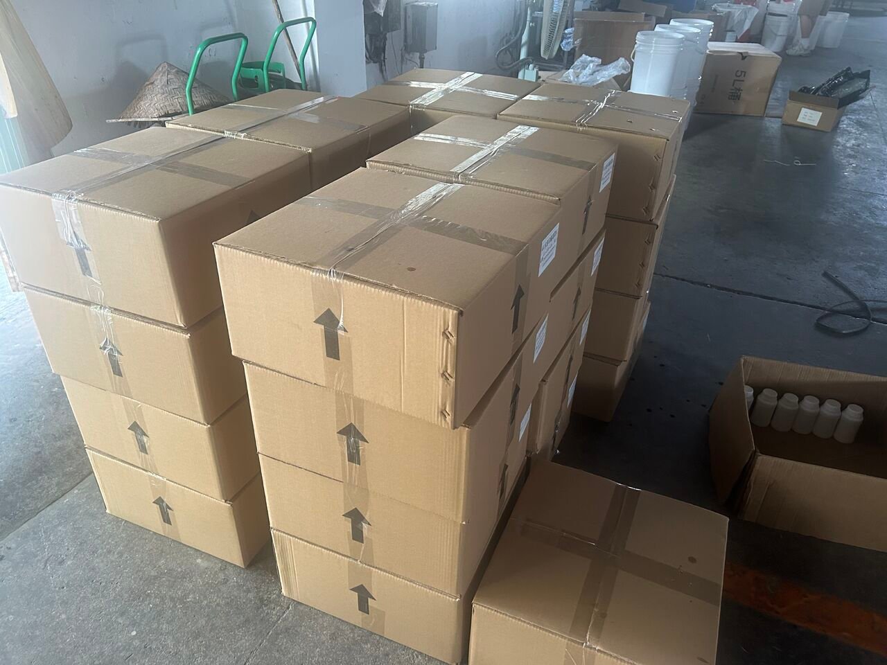 Waterslide decal ink cartons in the warehouse
